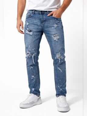 Empyre Distressed Slim Jeans Men’s 30 Blue Ripped Streetwear Skater